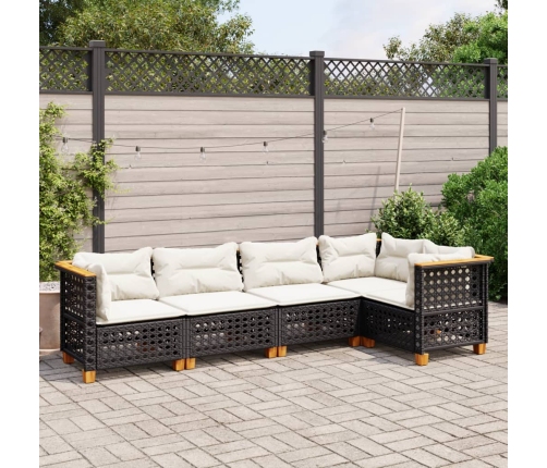 Set de muebles de jardín 5 pzas y cojines ratán sintético negro