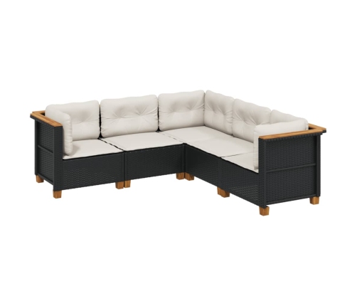 Set de muebles de jardín 5 pzas y cojines ratán sintético negro
