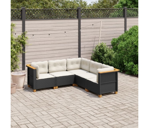 Set de muebles de jardín 5 pzas y cojines ratán sintético negro