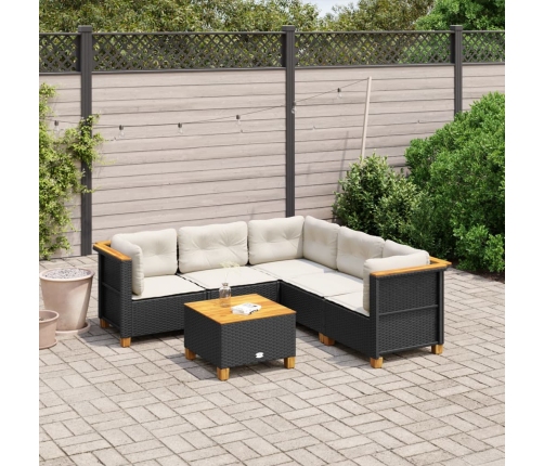 Set de sofás de jardín 6 piezas y cojines ratán sintético negro