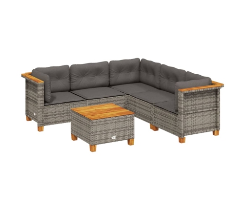 Set de muebles de jardín 6 pzas y cojines ratán sintético gris