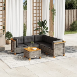 Set de muebles de jardín 6 pzas y cojines ratán sintético gris