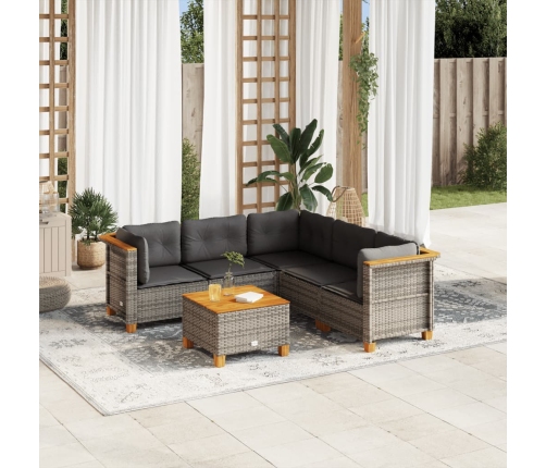 Set de muebles de jardín 6 pzas y cojines ratán sintético gris