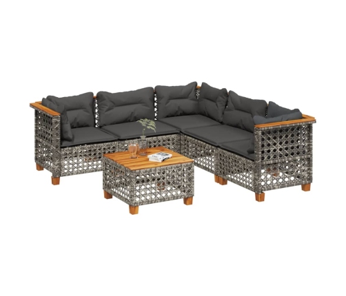 Set de muebles de jardín 6 pzas y cojines ratán sintético gris