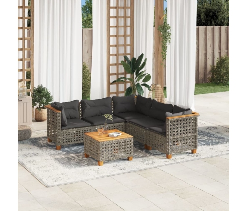 Set de muebles de jardín 6 pzas y cojines ratán sintético gris