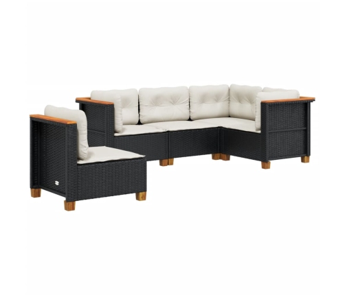 Set de muebles de jardín 5 pzas y cojines ratán sintético negro