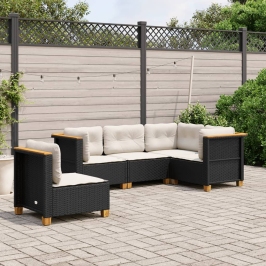 Set de muebles de jardín 5 pzas y cojines ratán sintético negro