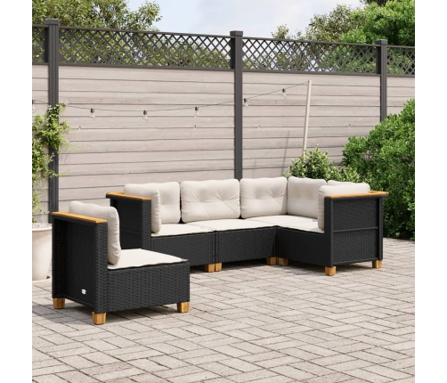 Set de muebles de jardín 5 pzas y cojines ratán sintético negro