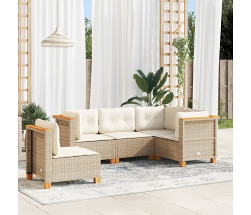Juego de sofás jardín con cojines 5 pzas ratán sintético beige