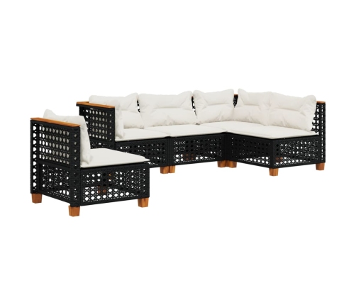 Set de muebles de jardín 5 pzas y cojines ratán sintético negro