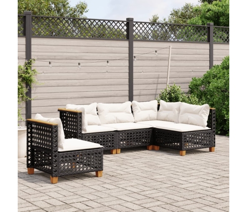 Set de muebles de jardín 5 pzas y cojines ratán sintético negro