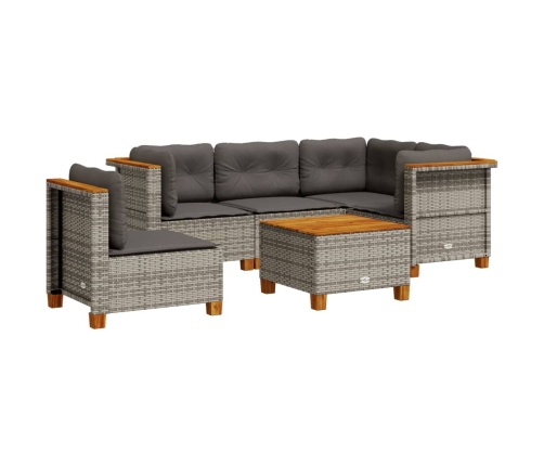 Set de muebles de jardín 6 pzas y cojines ratán sintético gris