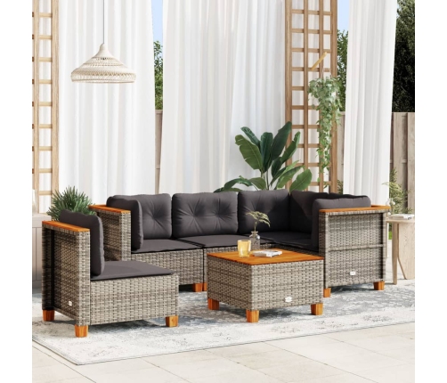 Set de muebles de jardín 6 pzas y cojines ratán sintético gris