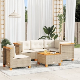 Juego de sofás jardín con cojines 6 pzas ratán sintético beige
