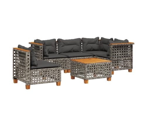 Set de muebles de jardín 6 pzas y cojines ratán sintético gris