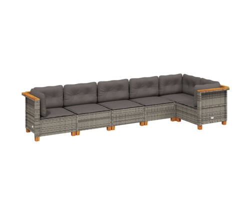 Set de muebles de jardín 6 pzas y cojines ratán sintético gris