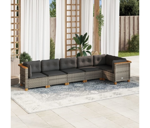 Set de muebles de jardín 6 pzas y cojines ratán sintético gris