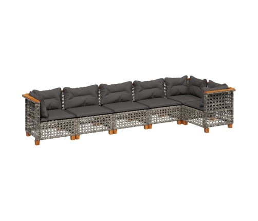 Set de muebles de jardín 6 pzas y cojines ratán sintético gris