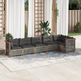 Set de muebles de jardín 6 pzas y cojines ratán sintético gris