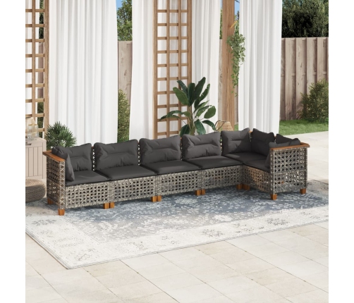 Set de muebles de jardín 6 pzas y cojines ratán sintético gris