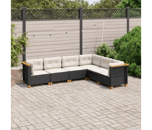 Set de sofás de jardín 6 piezas y cojines ratán sintético negro