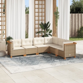 Juego de sofás jardín con cojines 6 pzas ratán sintético beige