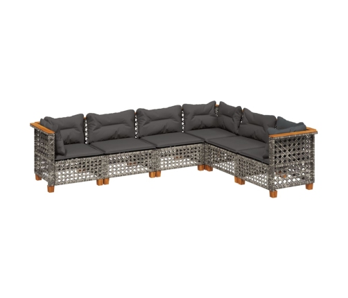 Set de muebles de jardín 6 pzas y cojines ratán sintético gris