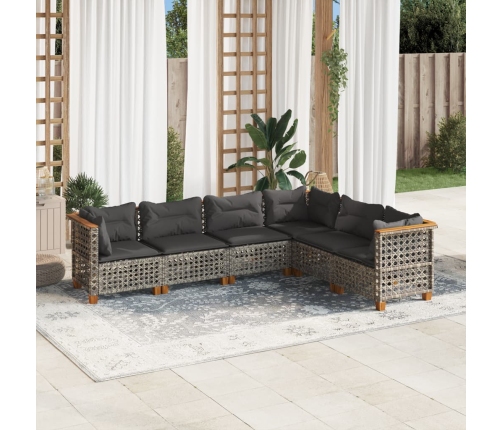 Set de muebles de jardín 6 pzas y cojines ratán sintético gris