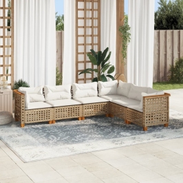 Juego de sofás jardín con cojines 6 pzas ratán sintético beige