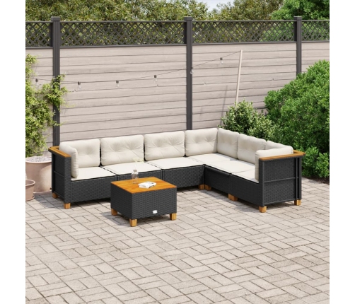 Set de sofás de jardín 7 pzas con cojines ratán sintético negro