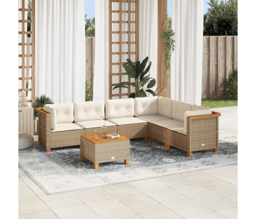 Set sofás de jardín 7 piezas y cojines ratán sintético beige