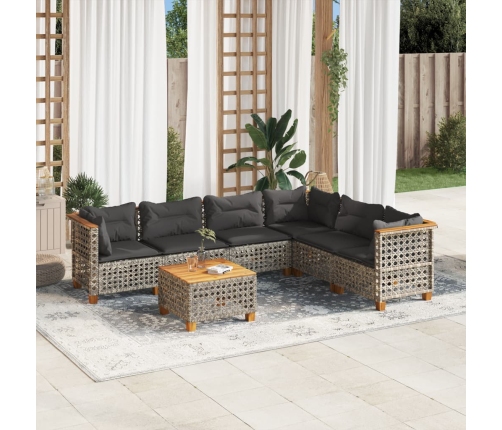 Set de sofás de jardín 7 pzas con cojines ratán sintético gris