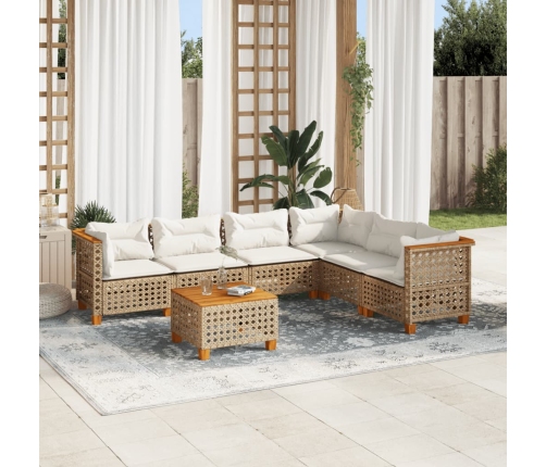 Set sofás de jardín 7 piezas y cojines ratán sintético beige
