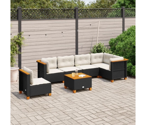 Set de sofás de jardín 7 pzas con cojines ratán sintético negro