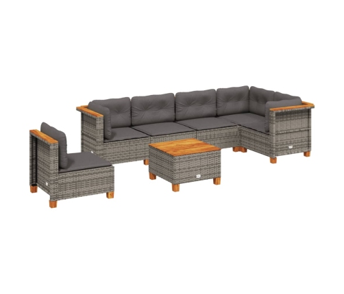 Set de sofás de jardín 7 pzas con cojines ratán sintético gris