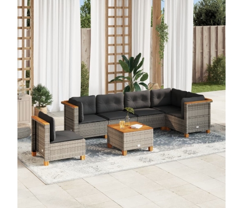 Set de sofás de jardín 7 pzas con cojines ratán sintético gris