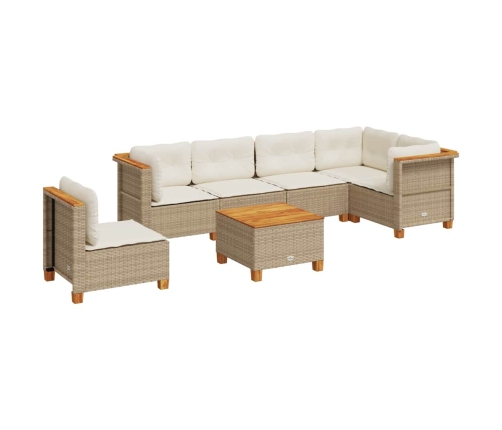 Set sofás de jardín 7 piezas y cojines ratán sintético beige