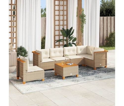 Set sofás de jardín 7 piezas y cojines ratán sintético beige