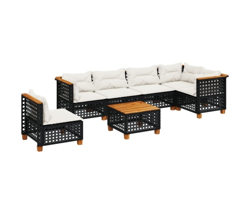 Set de sofás de jardín 7 pzas con cojines ratán sintético negro