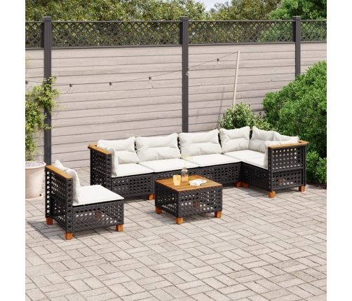 Set de sofás de jardín 7 pzas con cojines ratán sintético negro