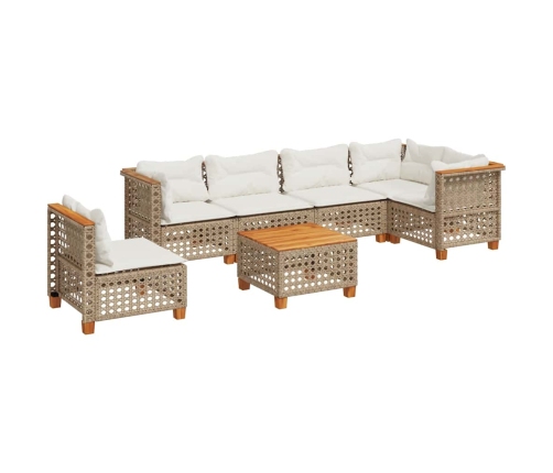Set sofás de jardín 7 piezas y cojines ratán sintético beige