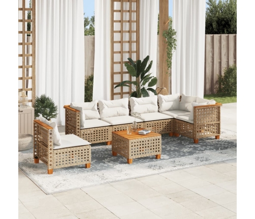 Set sofás de jardín 7 piezas y cojines ratán sintético beige