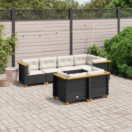 Set de sofás de jardín 7 pzas con cojines ratán sintético negro