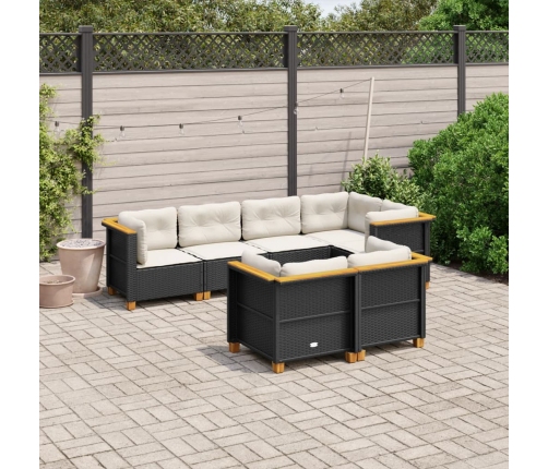 Set de sofás de jardín 7 pzas con cojines ratán sintético negro