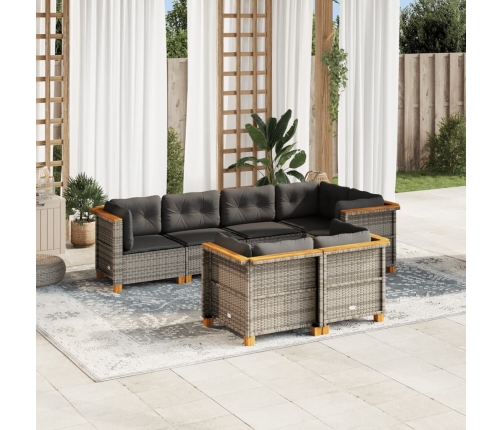 Set de sofás de jardín 7 pzas con cojines ratán sintético gris