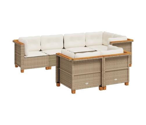 Set sofás de jardín 7 piezas y cojines ratán sintético beige