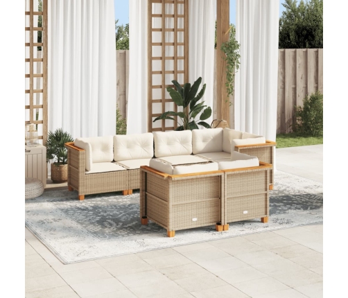 Set sofás de jardín 7 piezas y cojines ratán sintético beige