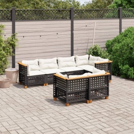 Set de sofás de jardín 7 pzas con cojines ratán sintético negro