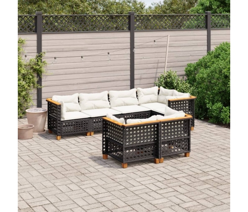 Set de sofás de jardín 7 pzas con cojines ratán sintético negro