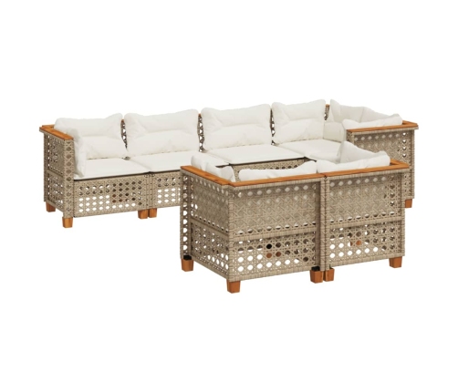 Set sofás de jardín 7 piezas y cojines ratán sintético beige